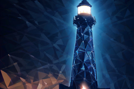 Lighthouse in low poly style on blue background. 3d renderingの素材