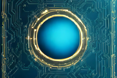 Circuit board with round frame. Technology background. 3d renderingの素材