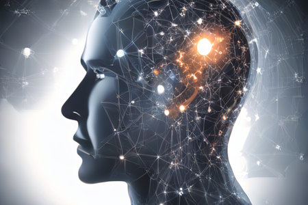 3D rendering of artificial intelligence concept with mannequin head and networkの素材