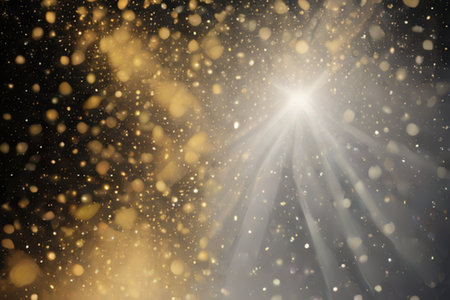 abstract gold bokeh background with lens flare and stars.の素材