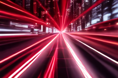 light trails on the modern building background in shanghai china.の素材