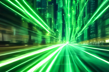 abstract light trails on the street in shanghai china.の素材