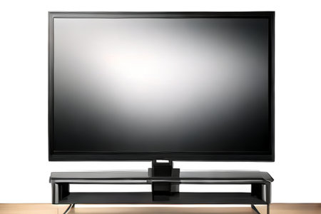 TV screen on the table. Isolated on a white background.の素材