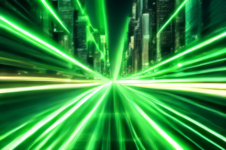 Fast moving cars with high speed motion blur in the city at nightの素材