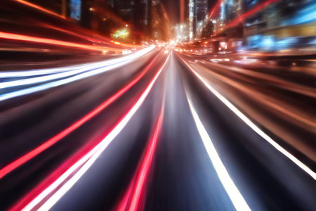 light trails on the street at night in shanghai china.の素材