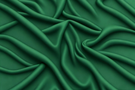 3D render of a green satin fabric with some folds in itの素材