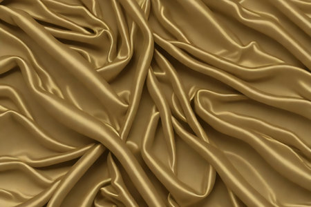 Golden satin fabric texture. Abstract wavy background. 3d render illustrationの素材