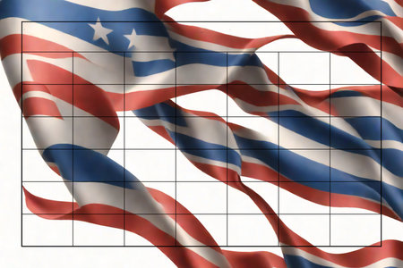 Waving flag of the United States of America on a white backgroundの素材