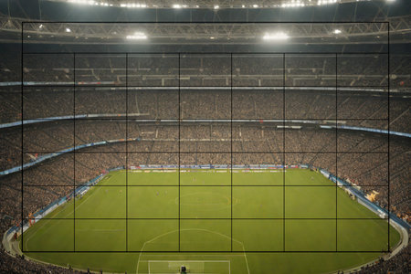Blank football field at night in the stadium. 3d renderの素材