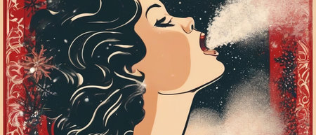 Vector illustration of a beautiful woman with a cigarette in her mouth.の素材