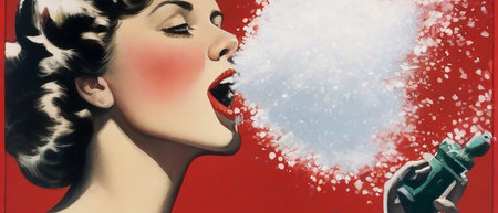 3d illustration of a beautiful woman blowing a cloud of white powderの素材