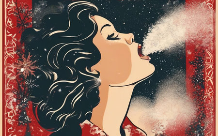 Beautiful woman with a cigarette in her mouth. Vector illustration.の素材