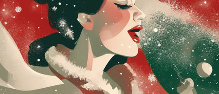 Beautiful young woman in a Santa Claus hat. Vector illustration.の素材