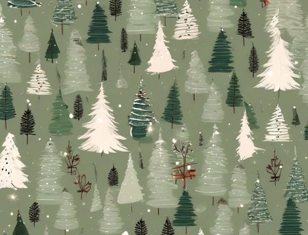 Seamless christmas pattern with fir trees and snowflakesの素材