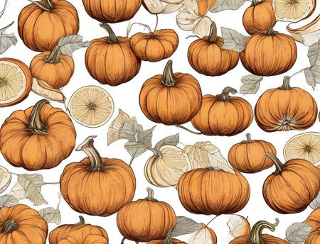 Seamless pattern with pumpkins. Hand drawn vector illustration.の素材