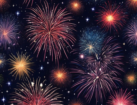 Fireworks seamless pattern. Firework background. Fireworks wallpaper.の素材