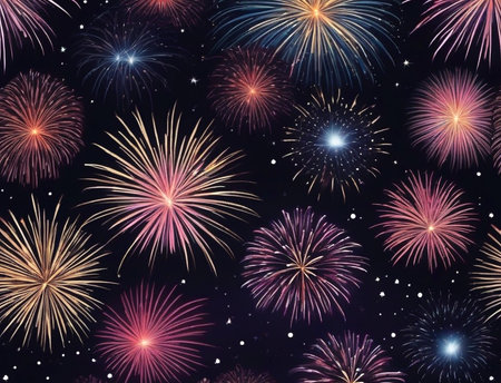 Colorful fireworks in the night sky. Seamless pattern.の素材