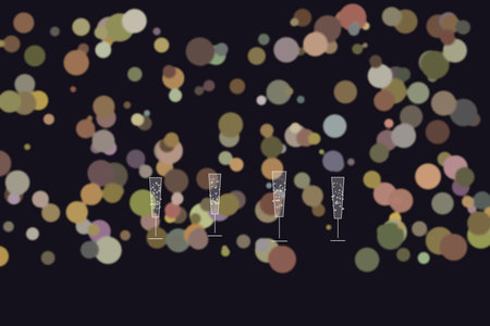Champagne glasses on black background with bokeh. Vector illustration.の素材