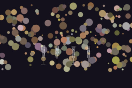 Champagne glasses and bokeh on a black background. Vector illustration.の素材
