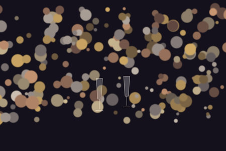 Illustration of champagne glasses on a dark background with bokehの素材
