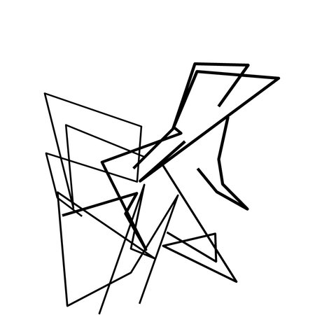 Geometric shape with random, chaotic lines. Abstract grayscale illustrationの素材