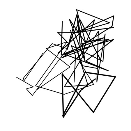 Geometric, asymmetric shape with random lines. Abstract grayscale illustrationの素材
