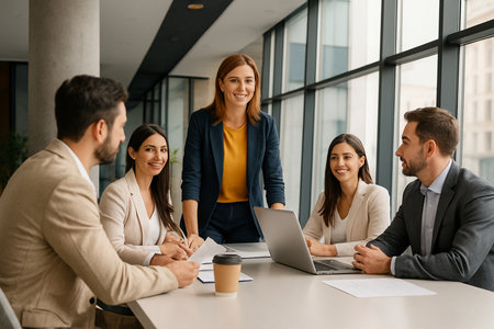 Group of business people working and communicating together in modern office. Teamwork concept.の素材