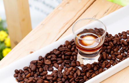 Molecular Gastronomy Food,  Cold brew coffee with Milk sphere (Frozen Reverse Spherification Recipe.)の写真素材