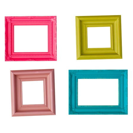 four photo frames on the white wall の写真素材