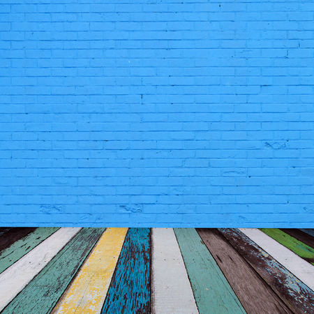 room interior with blue  brick wall  backgroundの写真素材