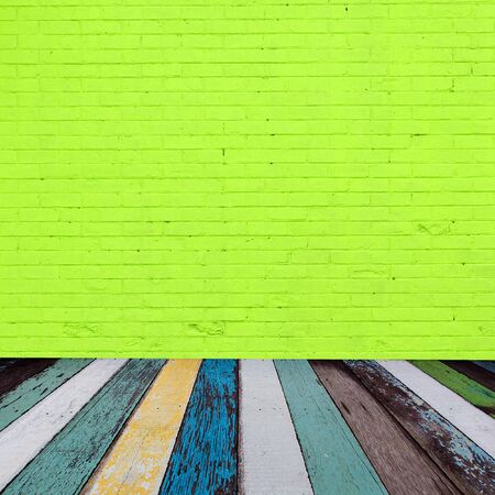 room interior with green  brick wall  backgroundの写真素材