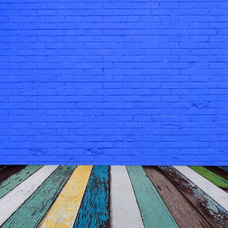 room interior with blue  brick wall  backgroundの写真素材