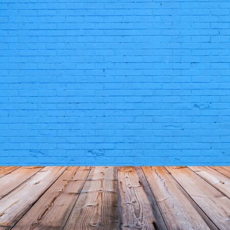 room interior with blue  brick wall  backgroundの写真素材
