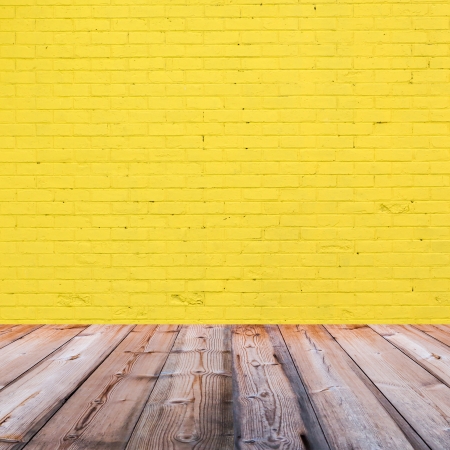 room interior with yellow brick wall  backgroundの写真素材