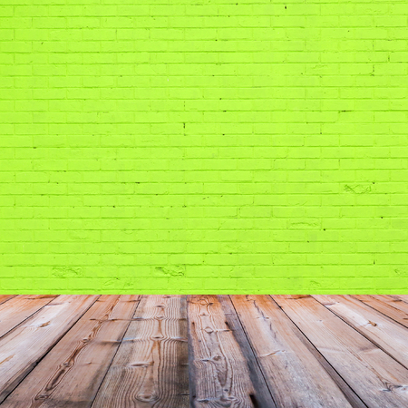 room interior with green  brick wall  backgroundの写真素材