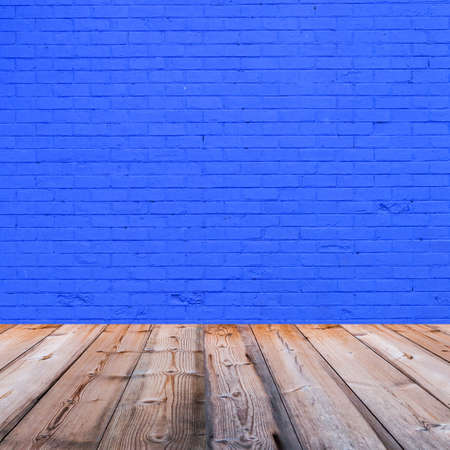 room interior with blue  brick wall  backgroundの写真素材