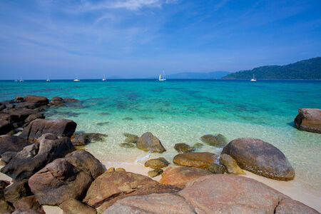 Rocks , sea and blue sky - Lipe island Thailandの写真素材