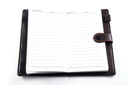 Open notebook with bookmark, isolated on white