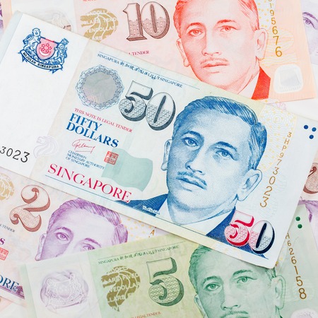 Singapore money on the white backgroundの写真素材