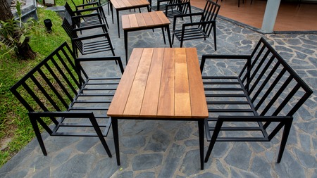 Table and chairs in Outdoor areaの写真素材