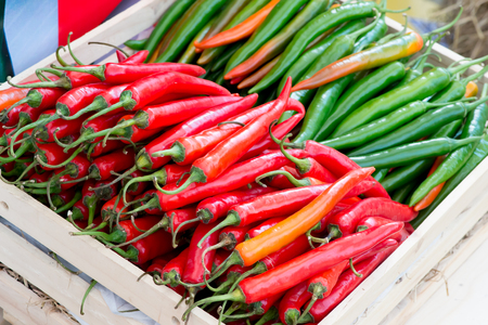 Chili Peppers in basketの写真素材