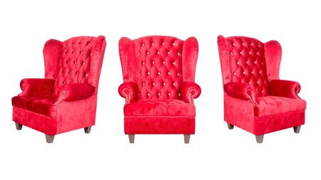 red leather armchair isolated on white.の写真素材