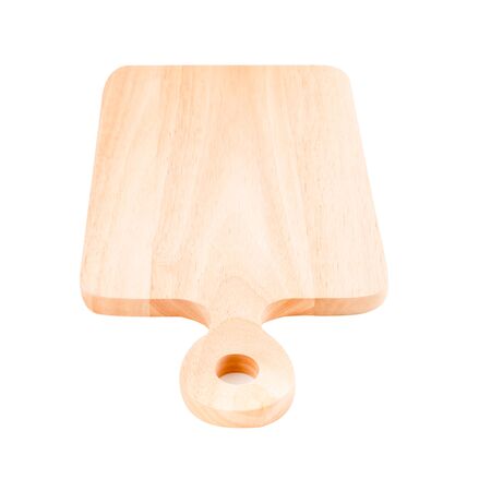 Wooden cutting board isolated on white backgroundの写真素材