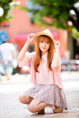 A shot of a beautiful asian woman outdoorの写真素材