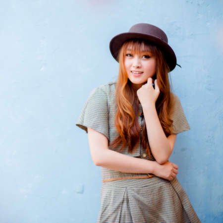 A shot of a beautiful asian woman outdoorの写真素材