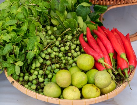 Set of different vegetables in basketの写真素材