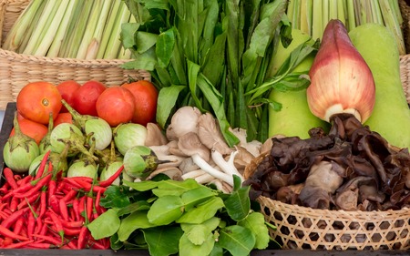Set of different vegetables in basketの写真素材