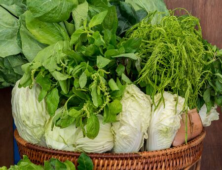 Set of different vegetables in basketの写真素材