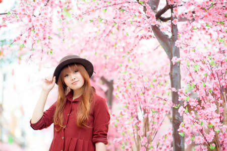 A shot of a beautiful asian woman outdoorの写真素材