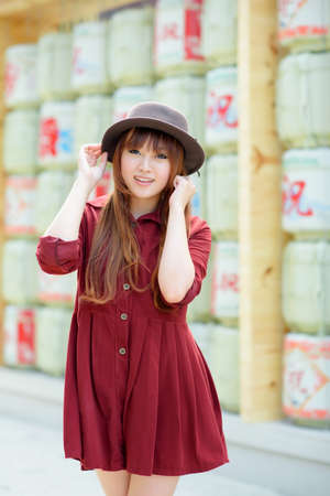 A shot of a beautiful asian woman outdoorの写真素材